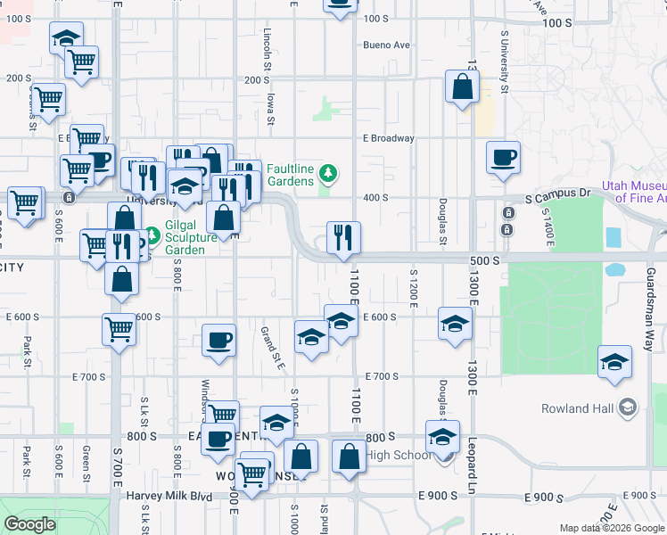 map of restaurants, bars, coffee shops, grocery stores, and more near 515 Koneta Court in Salt Lake City
