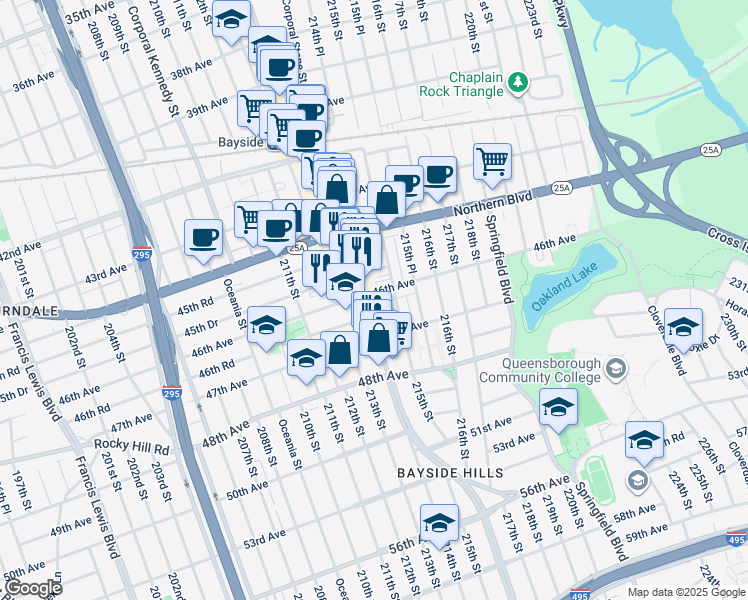 map of restaurants, bars, coffee shops, grocery stores, and more near in Queens