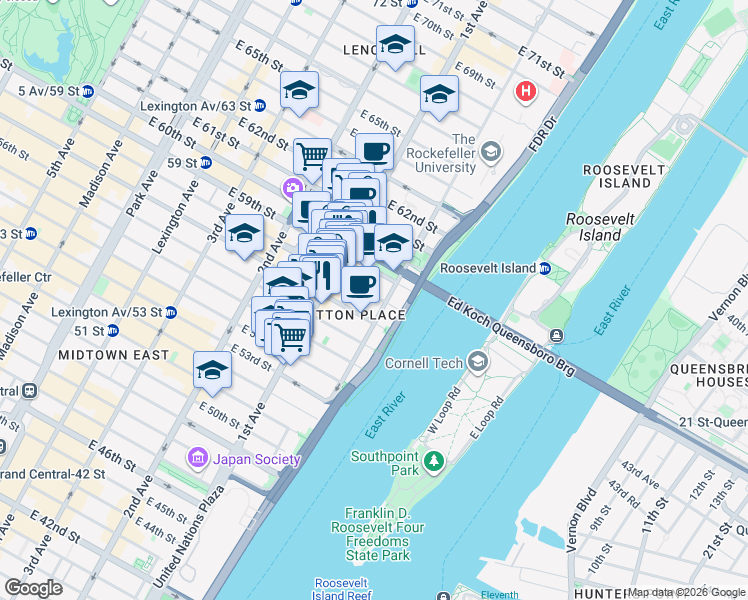 map of restaurants, bars, coffee shops, grocery stores, and more near in New York