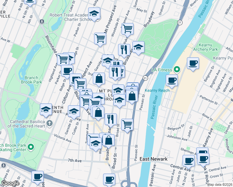 map of restaurants, bars, coffee shops, grocery stores, and more near in Newark