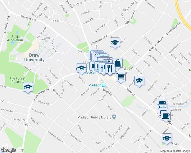 map of restaurants, bars, coffee shops, grocery stores, and more near 41 Kings Road in Madison
