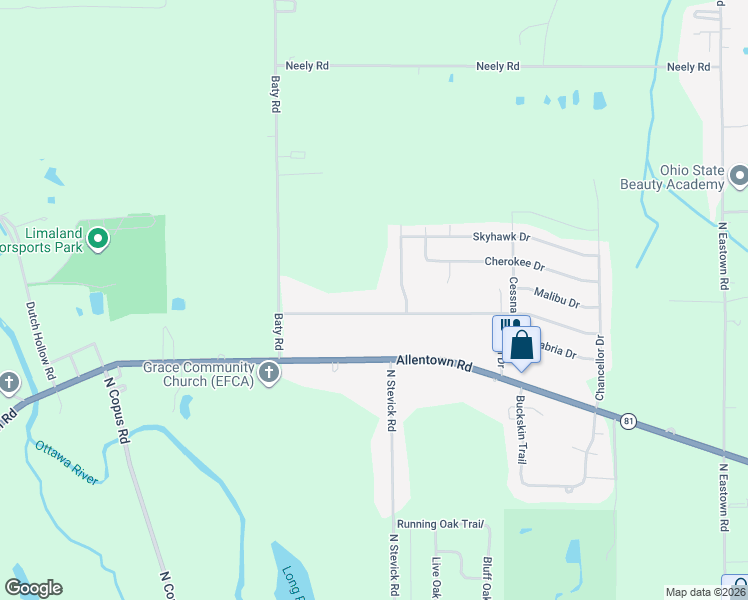 map of restaurants, bars, coffee shops, grocery stores, and more near 3044 Freyer Road in Elida