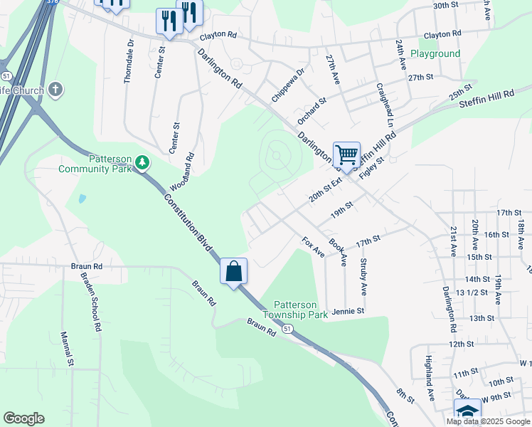 map of restaurants, bars, coffee shops, grocery stores, and more near 2005 Fox Ave in Beaver Falls