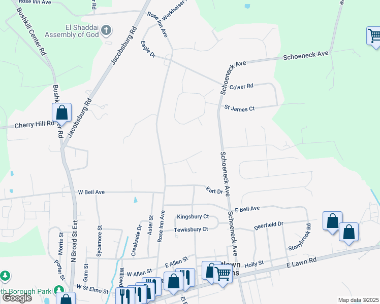 map of restaurants, bars, coffee shops, grocery stores, and more near 232 Heather Lane in Nazareth