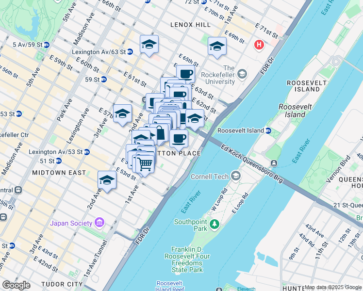 map of restaurants, bars, coffee shops, grocery stores, and more near in New York