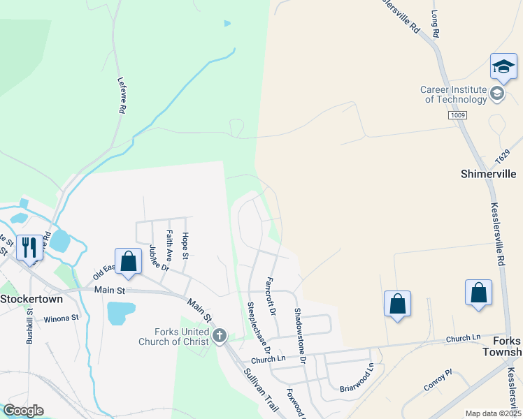 map of restaurants, bars, coffee shops, grocery stores, and more near 4777 Steeplechase Drive in Easton
