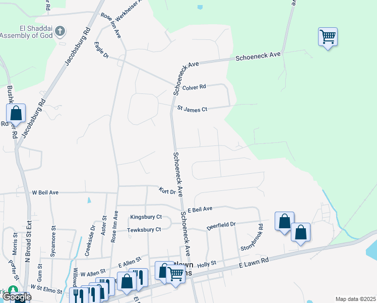map of restaurants, bars, coffee shops, grocery stores, and more near 310 Clearview Avenue in Nazareth