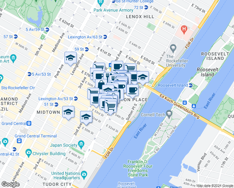 map of restaurants, bars, coffee shops, grocery stores, and more near in New York