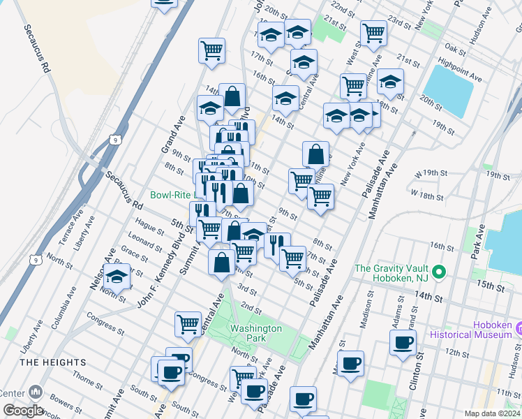 map of restaurants, bars, coffee shops, grocery stores, and more near in Union City