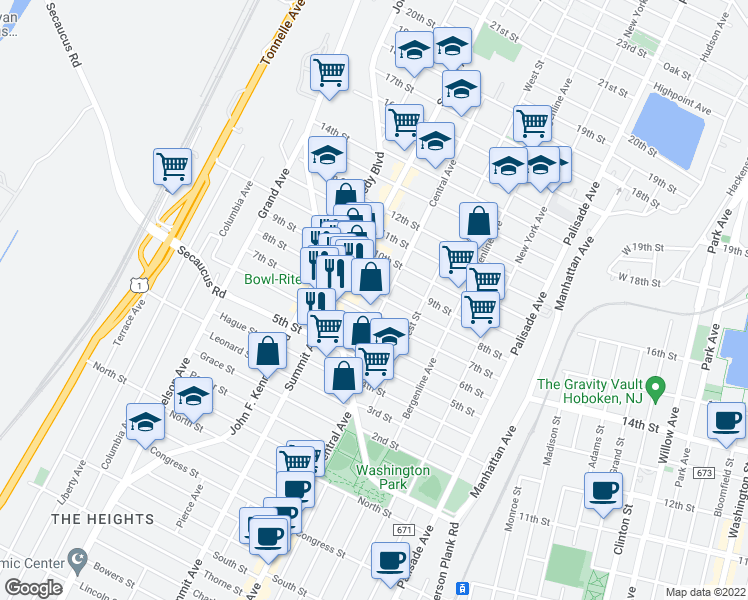 map of restaurants, bars, coffee shops, grocery stores, and more near 720 7th Street in Union City