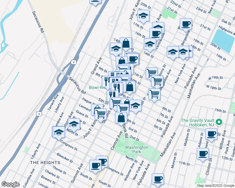 map of restaurants, bars, coffee shops, grocery stores, and more near 709 Summit Avenue in Union City