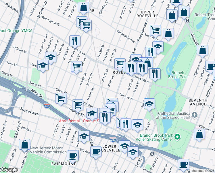 map of restaurants, bars, coffee shops, grocery stores, and more near 69 North 9th Street in Newark