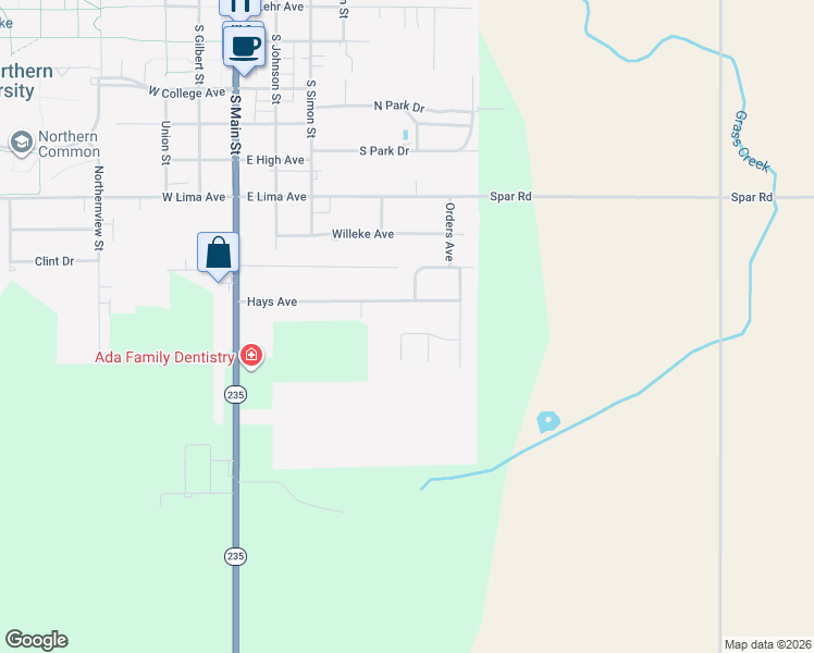 map of restaurants, bars, coffee shops, grocery stores, and more near Pampas Drive in Ada