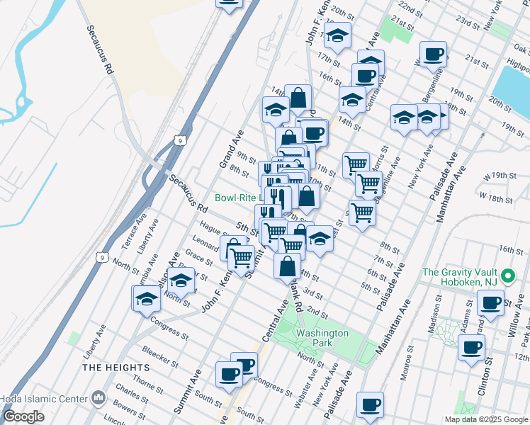 map of restaurants, bars, coffee shops, grocery stores, and more near 709 Summit Avenue in Union City