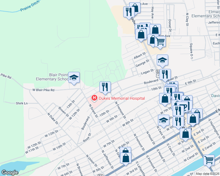 map of restaurants, bars, coffee shops, grocery stores, and more near 210 Boulevard in Peru