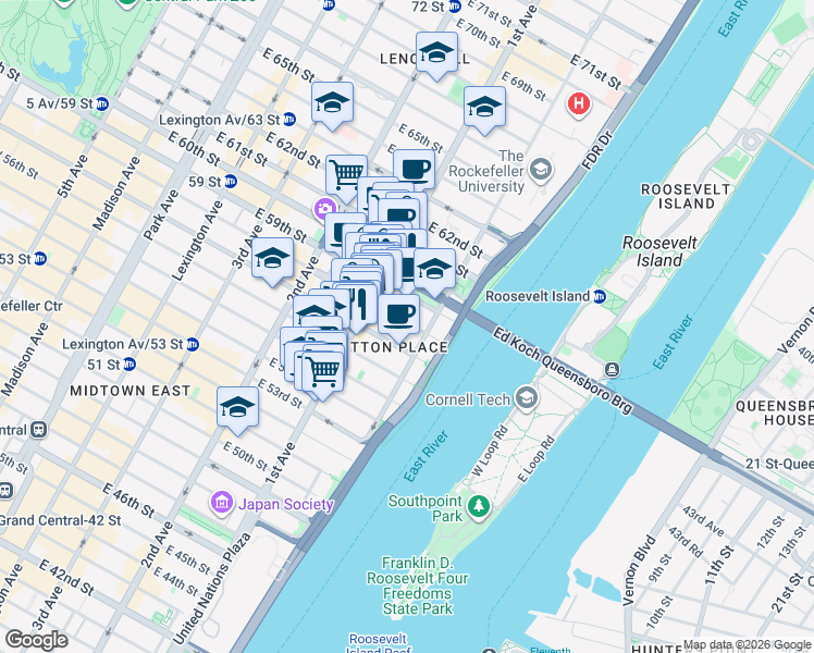 map of restaurants, bars, coffee shops, grocery stores, and more near in New York