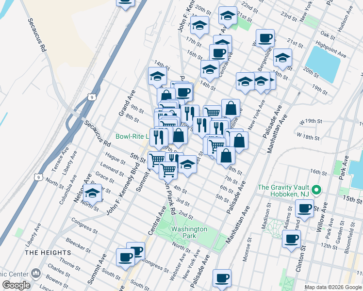 map of restaurants, bars, coffee shops, grocery stores, and more near in Union City