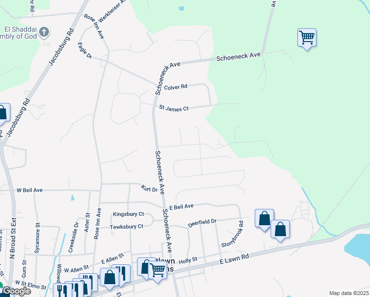 map of restaurants, bars, coffee shops, grocery stores, and more near 326 Clearview Avenue in Nazareth