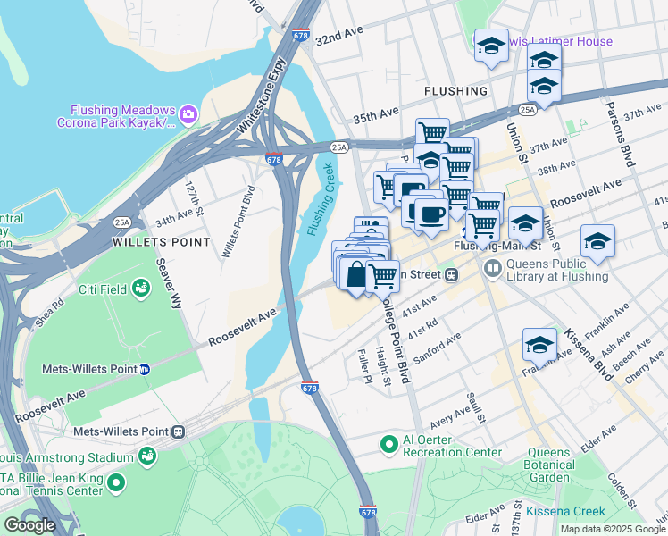 map of restaurants, bars, coffee shops, grocery stores, and more near 39-08 Janet Place in Queens