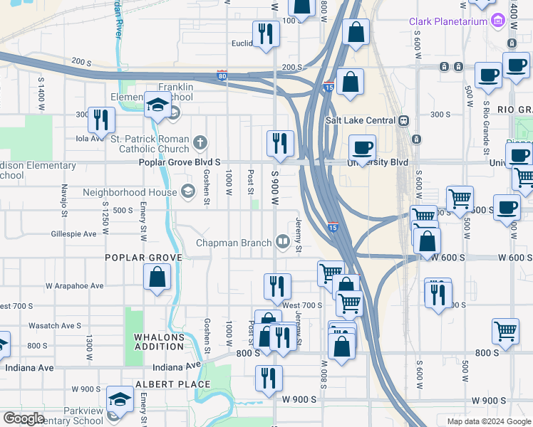 map of restaurants, bars, coffee shops, grocery stores, and more near 917 West 500 South in Salt Lake City