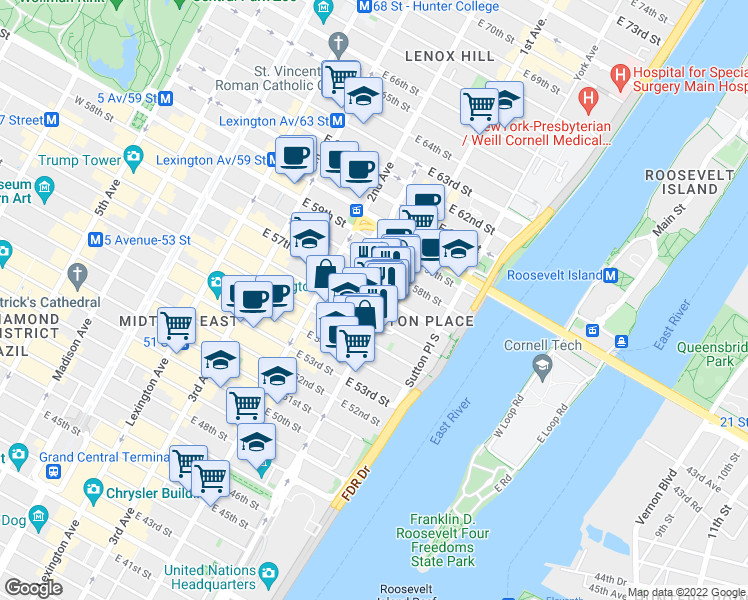 map of restaurants, bars, coffee shops, grocery stores, and more near in New York