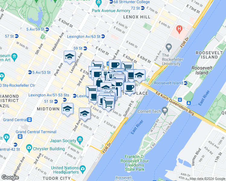 map of restaurants, bars, coffee shops, grocery stores, and more near in New York