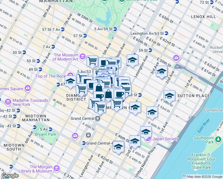 map of restaurants, bars, coffee shops, grocery stores, and more near in New York