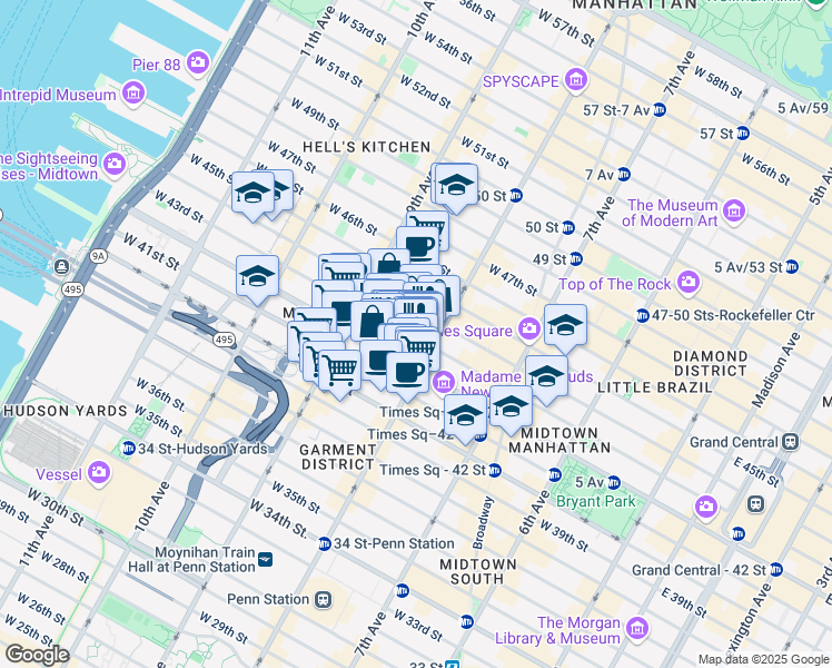 map of restaurants, bars, coffee shops, grocery stores, and more near in New York