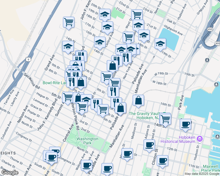 map of restaurants, bars, coffee shops, grocery stores, and more near 910 Bergenline Avenue in Union City