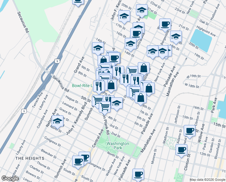 map of restaurants, bars, coffee shops, grocery stores, and more near in Union City
