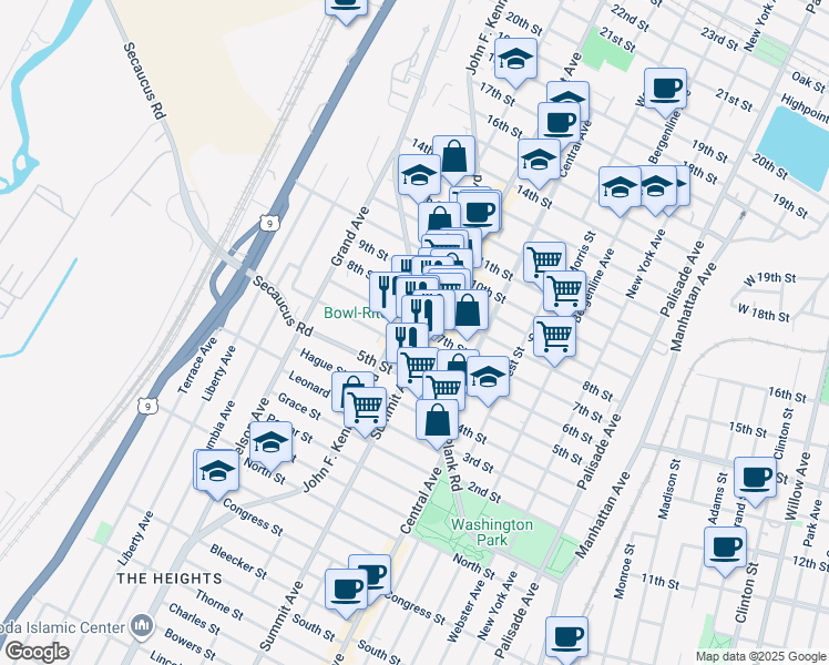 map of restaurants, bars, coffee shops, grocery stores, and more near 709 Summit Avenue in Union City