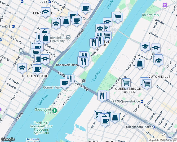 map of restaurants, bars, coffee shops, grocery stores, and more near 430 Main Street in New York