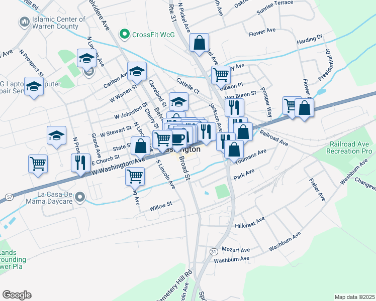 map of restaurants, bars, coffee shops, grocery stores, and more near in Washington