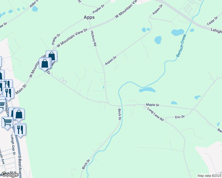 map of restaurants, bars, coffee shops, grocery stores, and more near 832 Hickory Road in Walnutport