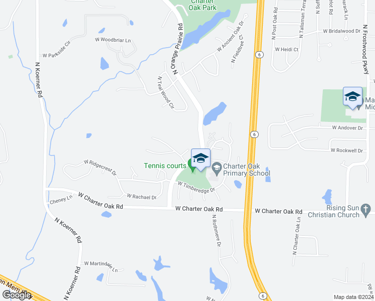 map of restaurants, bars, coffee shops, grocery stores, and more near 5815 Haymeadow Court in Peoria