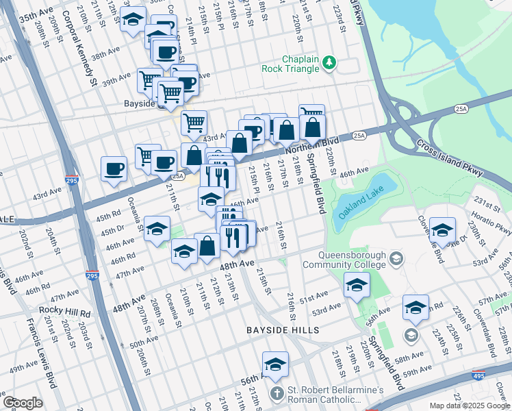 map of restaurants, bars, coffee shops, grocery stores, and more near in Queens
