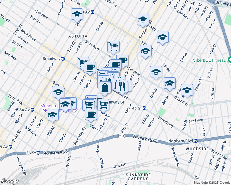 map of restaurants, bars, coffee shops, grocery stores, and more near in Queens
