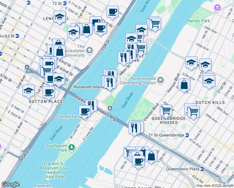 map of restaurants, bars, coffee shops, grocery stores, and more near 430 Main Street in New York