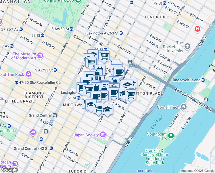 map of restaurants, bars, coffee shops, grocery stores, and more near in New York