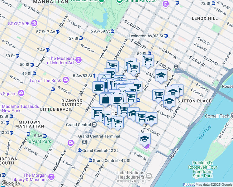 map of restaurants, bars, coffee shops, grocery stores, and more near in New York