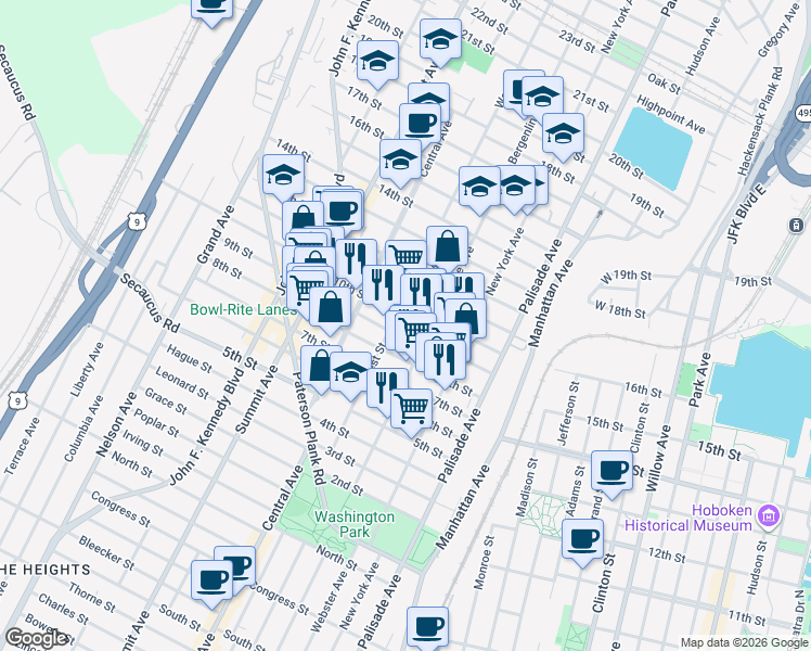 map of restaurants, bars, coffee shops, grocery stores, and more near 808 West Street in Union City