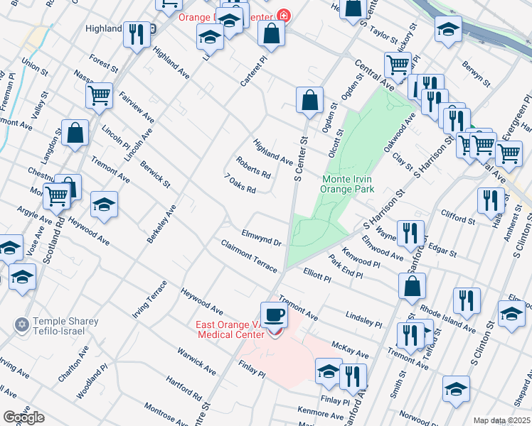 map of restaurants, bars, coffee shops, grocery stores, and more near 188 Austin Road in City of Orange
