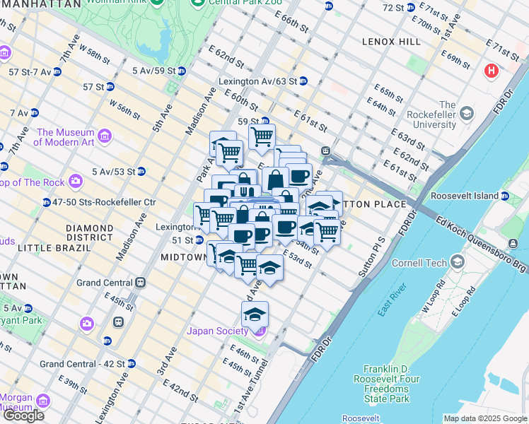 map of restaurants, bars, coffee shops, grocery stores, and more near in New York