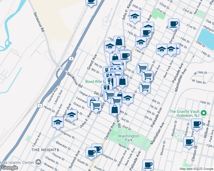 map of restaurants, bars, coffee shops, grocery stores, and more near 709 Summit Avenue in Union City