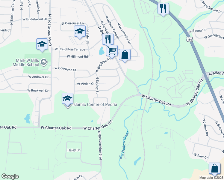 map of restaurants, bars, coffee shops, grocery stores, and more near 3730 West Verner Drive in Peoria