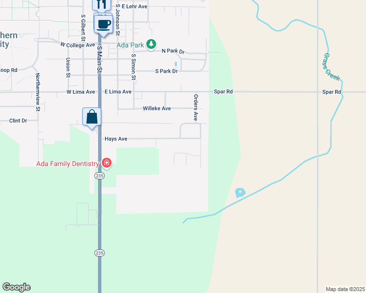 map of restaurants, bars, coffee shops, grocery stores, and more near Pampas Drive in Ada