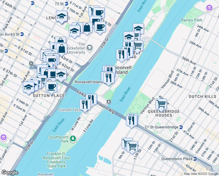 map of restaurants, bars, coffee shops, grocery stores, and more near 405 Main Street in New York