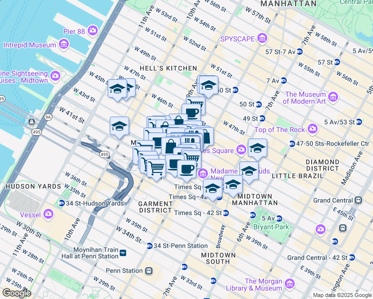 map of restaurants, bars, coffee shops, grocery stores, and more near in New York