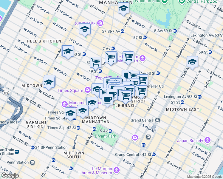 map of restaurants, bars, coffee shops, grocery stores, and more near in New York