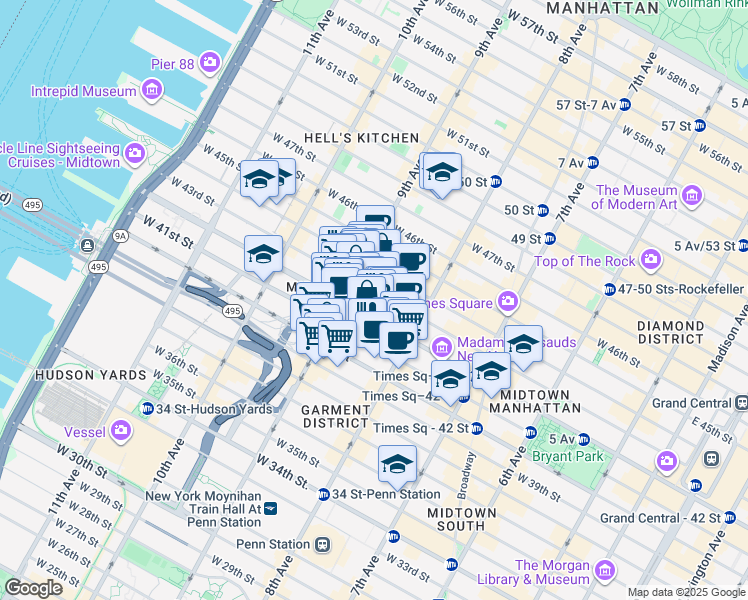 map of restaurants, bars, coffee shops, grocery stores, and more near in New York